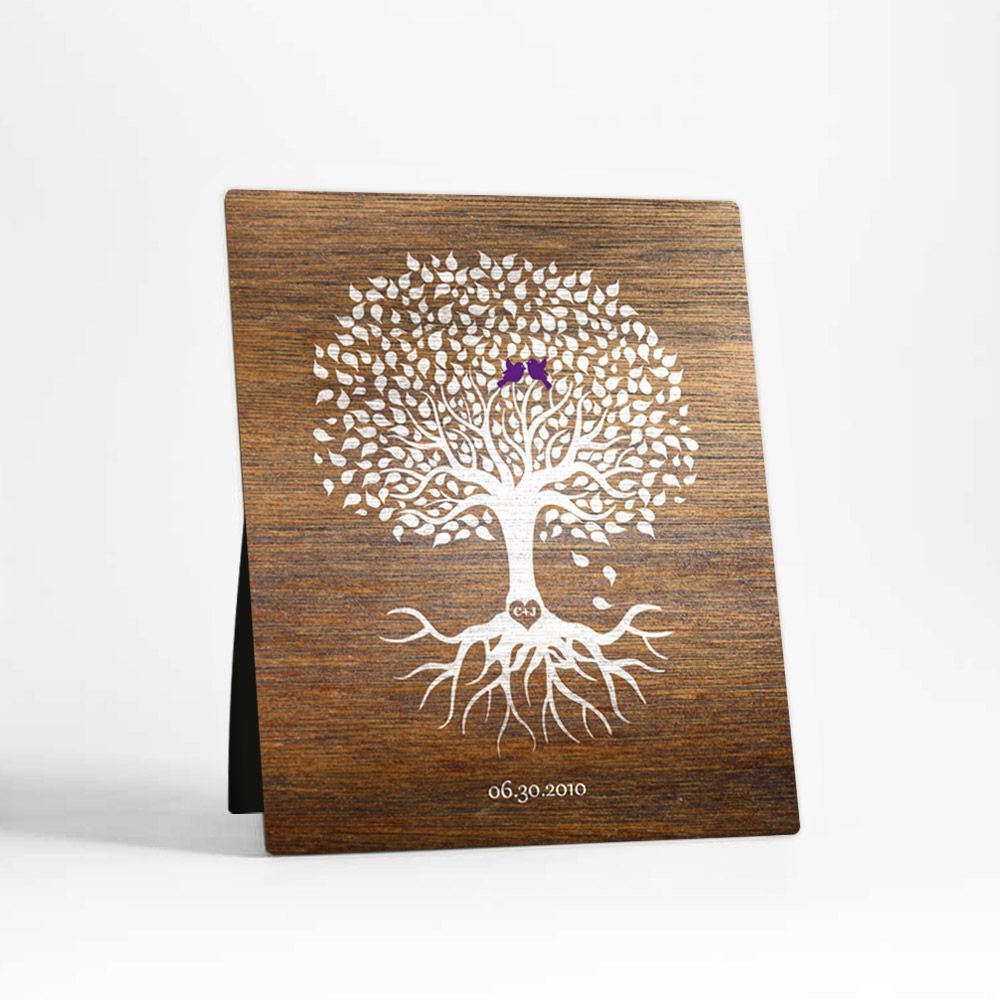 Wood Tree with Roots 5th Anniversary Desktop Plaque Gift for Couple D-1370