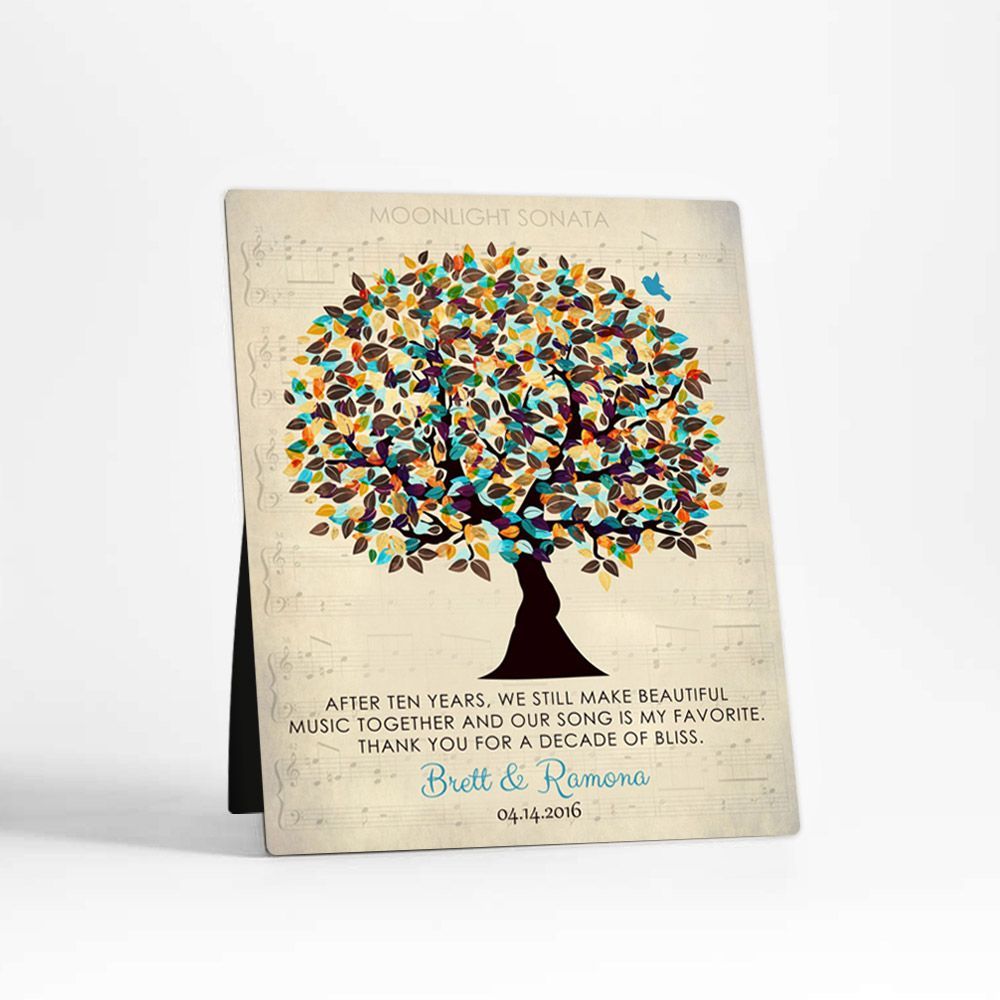 Autumn Tree and Sheet Music 10th Anniversary Desktop Plaque Gift for Couple D-1339
