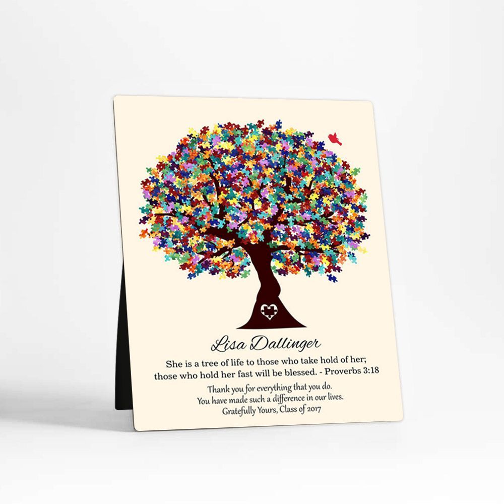 #1 Best Seller - Autism Puzzle Leaf Tree Teacher Appreciation Desktop Plaque Gift for Educator D-1499