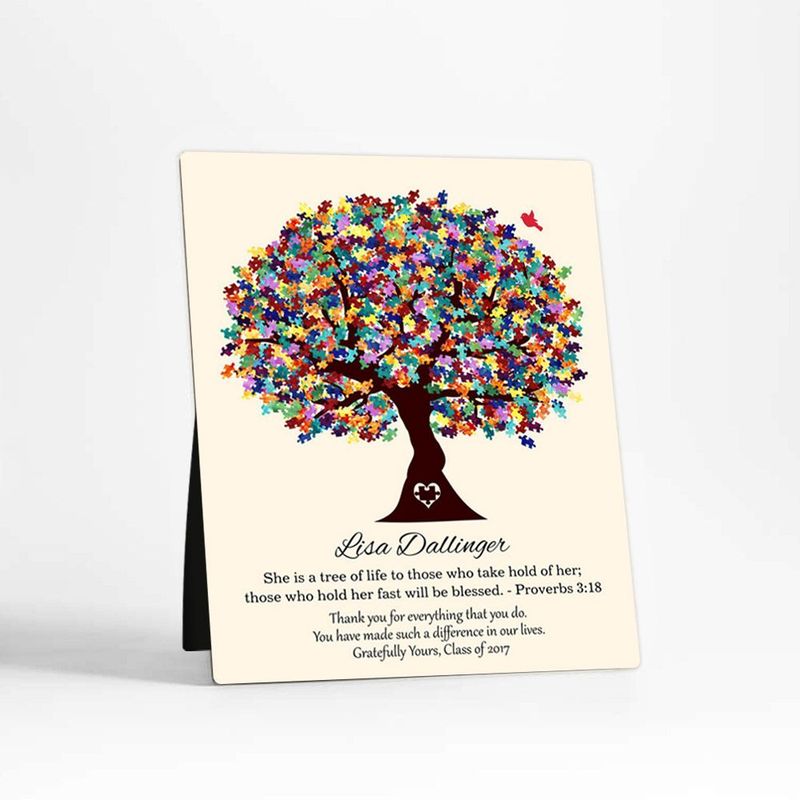 #1 Best Seller - Autism Puzzle Leaf Tree Teacher Appreciation Desktop Plaque Gift for Educator D-1499