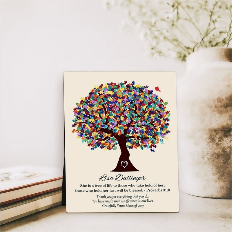 #1 Best Seller - Autism Puzzle Leaf Tree Teacher Appreciation Desktop Plaque Gift for Educator D-1499