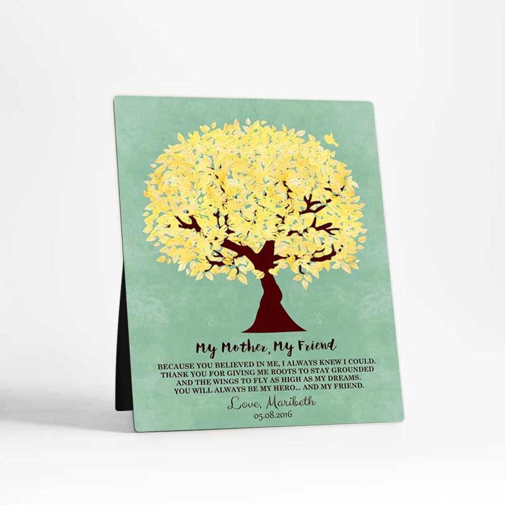 Yellow Tree Family Desktop Metal Plaque For Mother D-1238