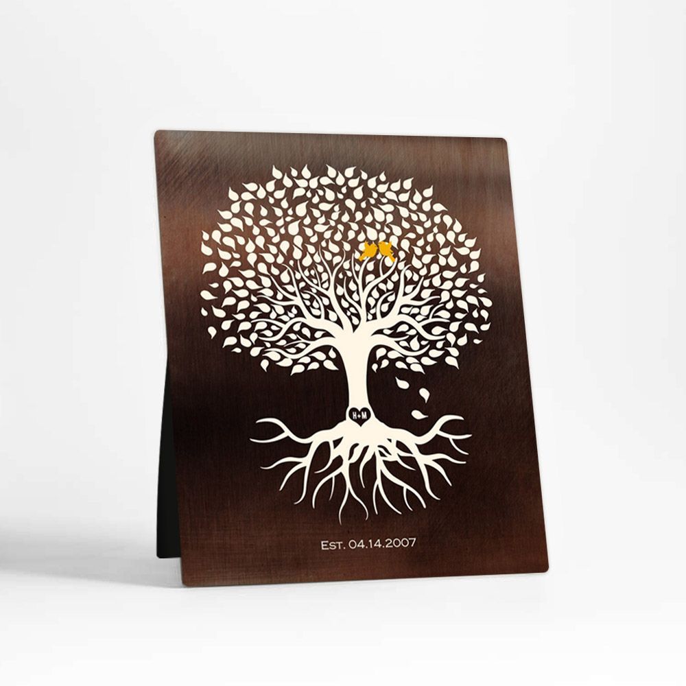 Bronze Tree with Roots 9th Anniversary Desktop Plaque Gift for Couple D-1391