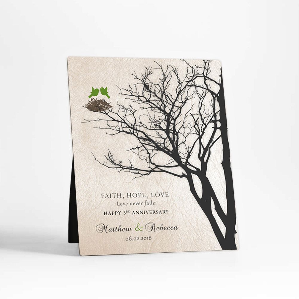 Branchy Tree Peridot Birds 3rd Anniversary Desktop Plaque Gift for Couple D-1545