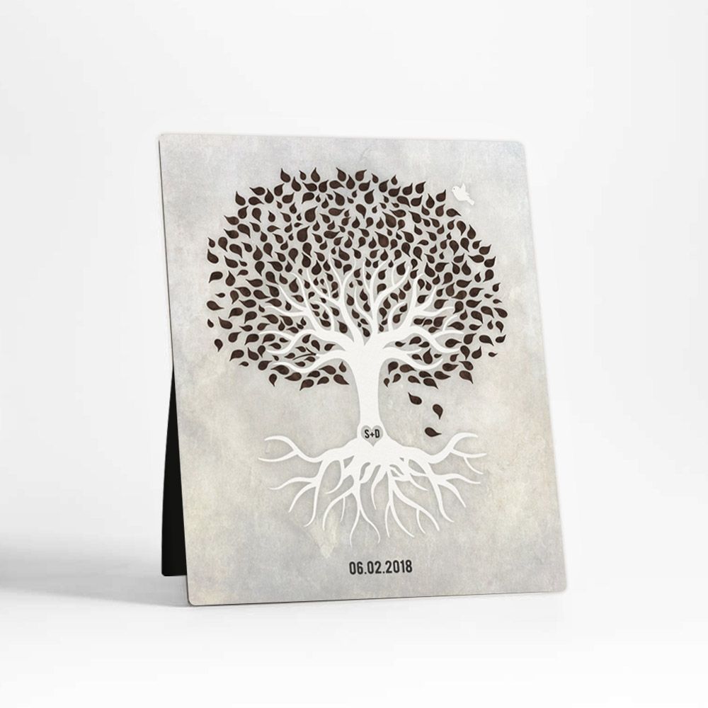White Canopy Tree Anniversary Desktop Plaque Gift for Couple D-1535