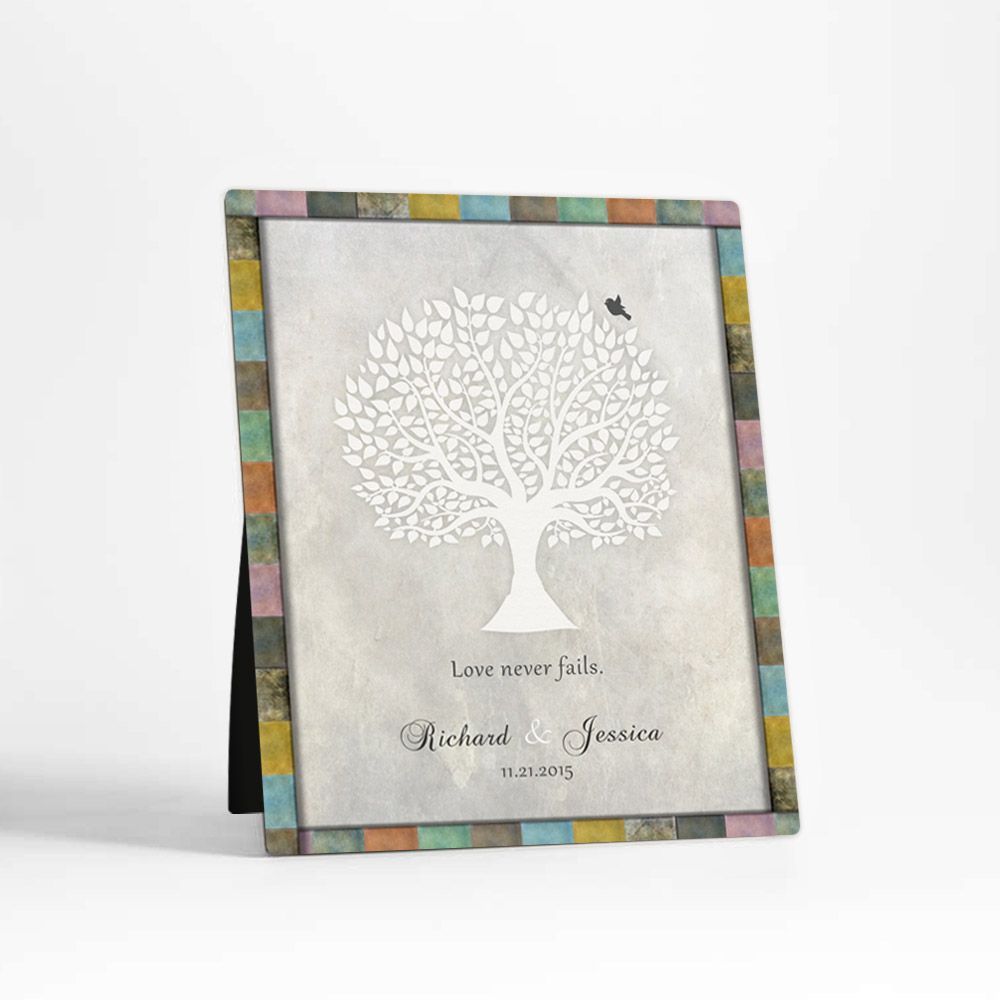 White Silhouette Tree Anniversary Desktop Plaque Gift for Couple D-1519