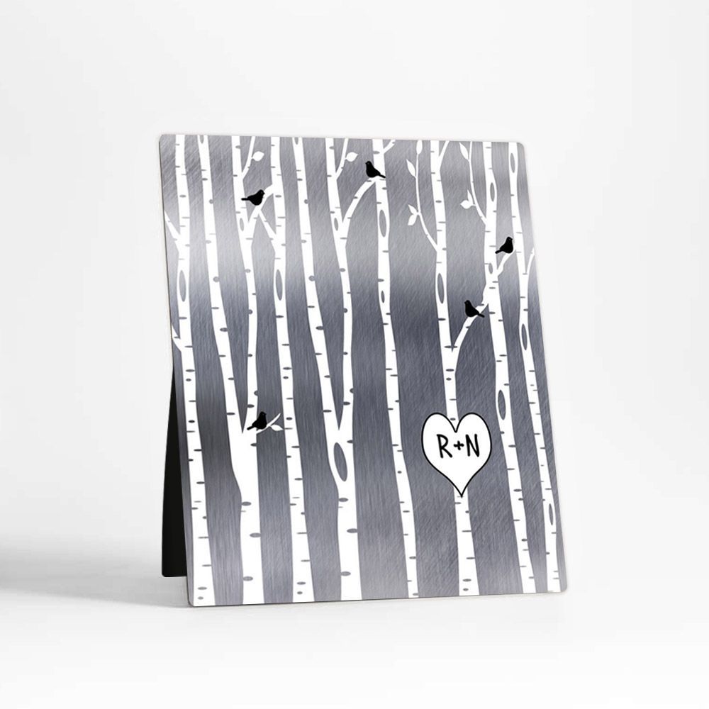 Tin Birch Tree Forest 10th Anniversary Desktop Plaque Gift for Couple D-1503