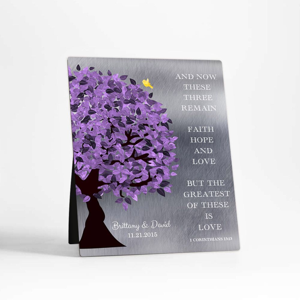 Tin Half Purple Tree 10th Anniversary Desktop Plaque Gift for Couple D-1475