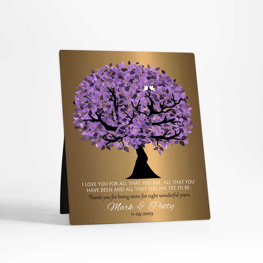 Brass Purple Tree 8th Anniversary Desktop Plaque Gift for Couple D-1481