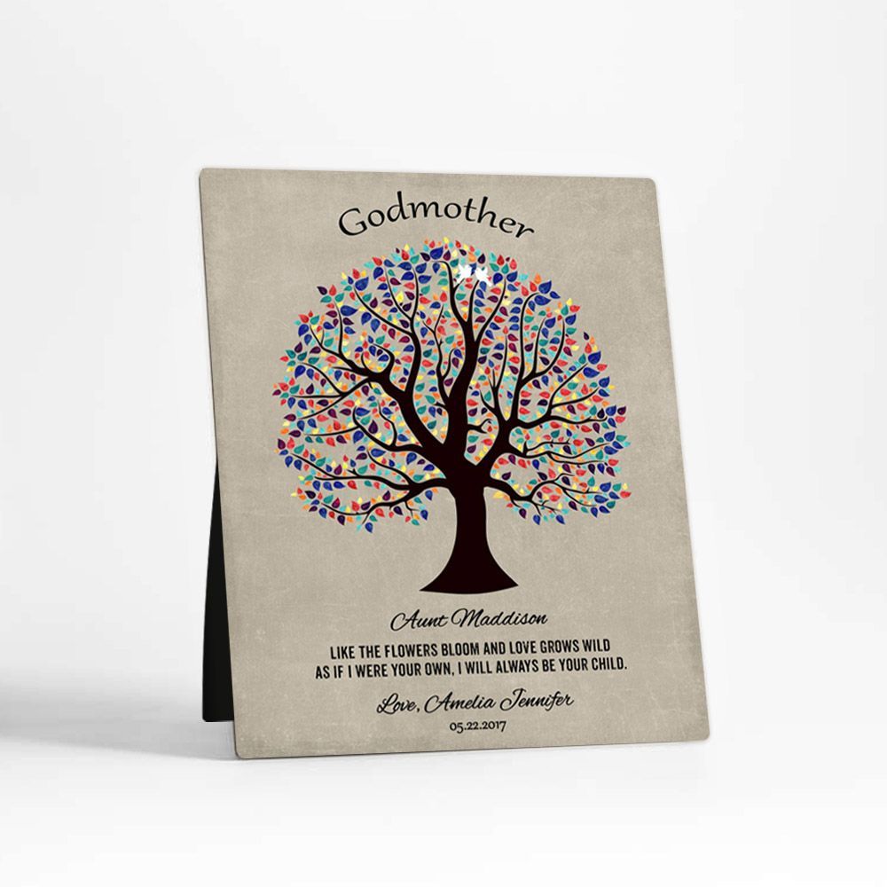 Curly Tree Faith Milestone Desktop Plaque Gift for Godmother D-1460