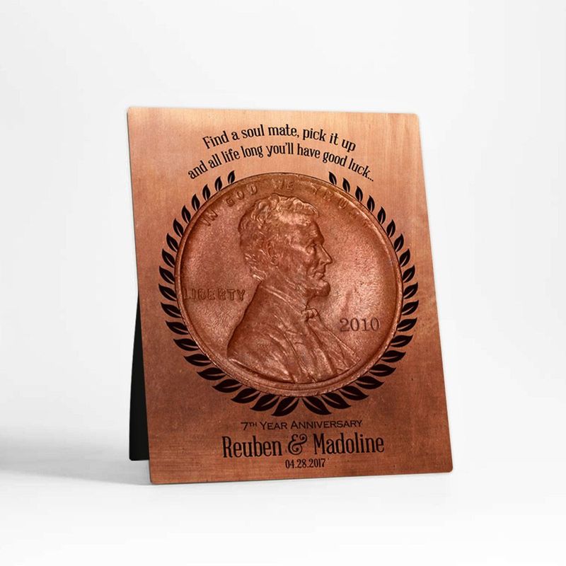 #1 Best Seller - Copper Penny Coin 7th Anniversary Desktop Plaque Gift for Couple D-1467
