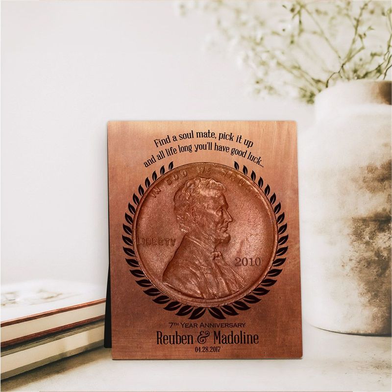 #1 Best Seller - Copper Penny Coin 7th Anniversary Desktop Plaque Gift for Couple D-1467