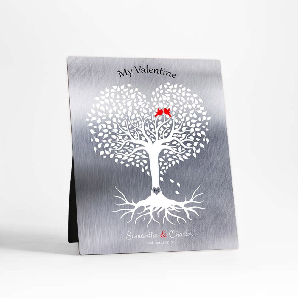Heart Shape Tree Anniversary Desktop Metal Plaque For Couple D-1813