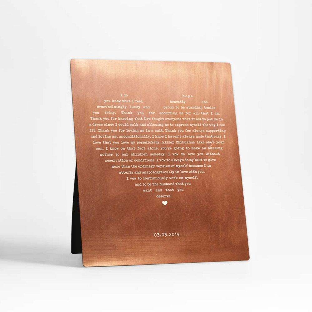 Copper Heart Shape Song Lyrics 7th Anniversary Desktop Plaque Gift for Couple D-1786