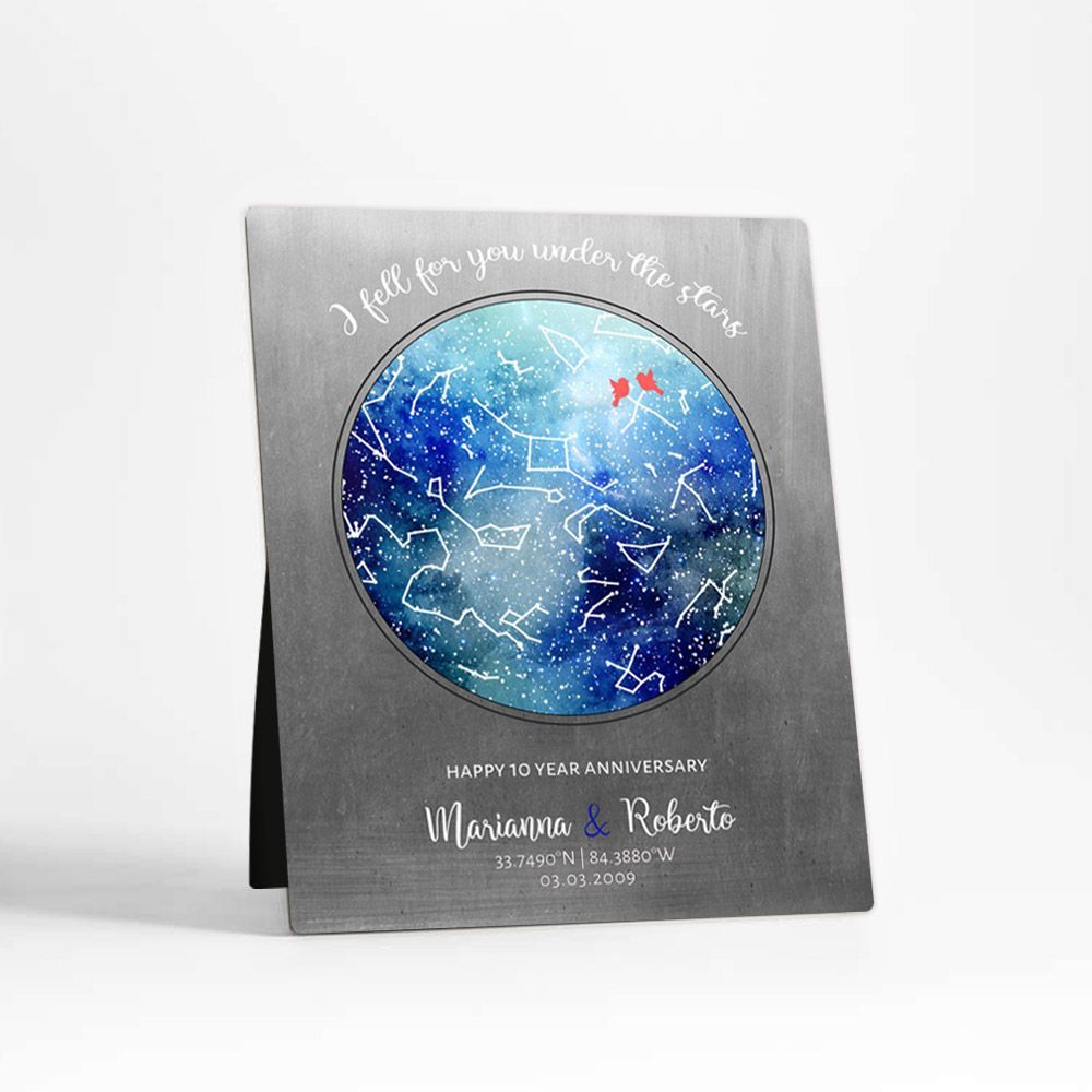 #1 Best Seller - Tin Star Map 10th Anniversary Desktop Plaque Gift for Couple D-1758