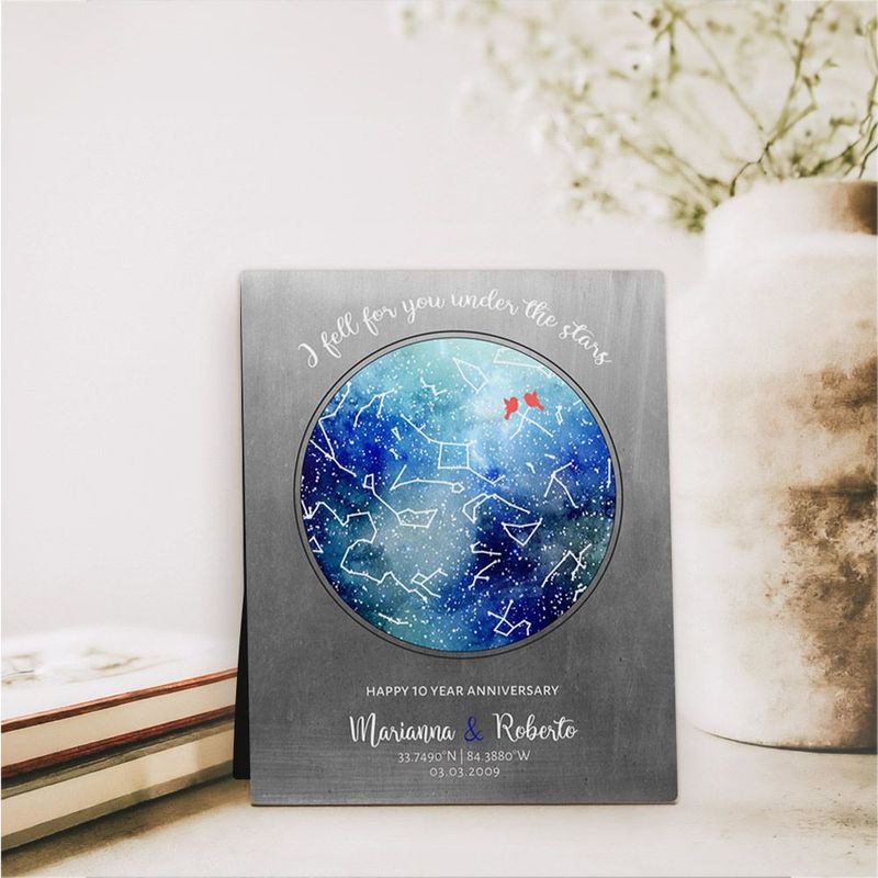 #1 Best Seller - Tin Star Map 10th Anniversary Desktop Plaque Gift for Couple D-1758