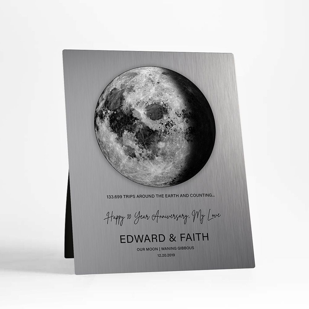 #1 Best Seller - Tin Our Moon Trips Around the Earth Anniversary Desktop Plaque Gift for Couple D-2127