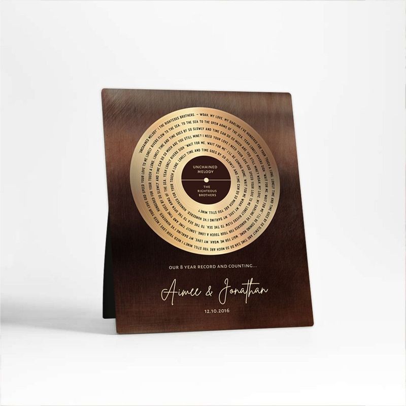 #1 Best Seller - Bronze Our Song Lyrics Record Label 8th Anniversary Desktop Plaque Gift for Couple D-1588