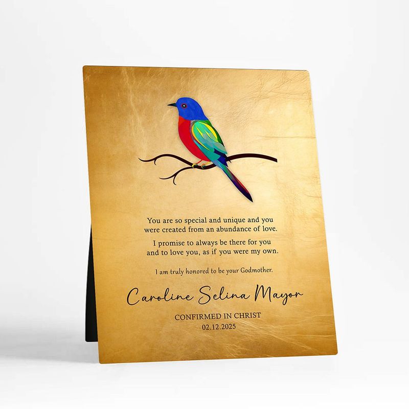 #1 Best Seller - Gold Painted Bunting Confirmation Faith Milestone Desktop Plaque Gift for Child D-2115