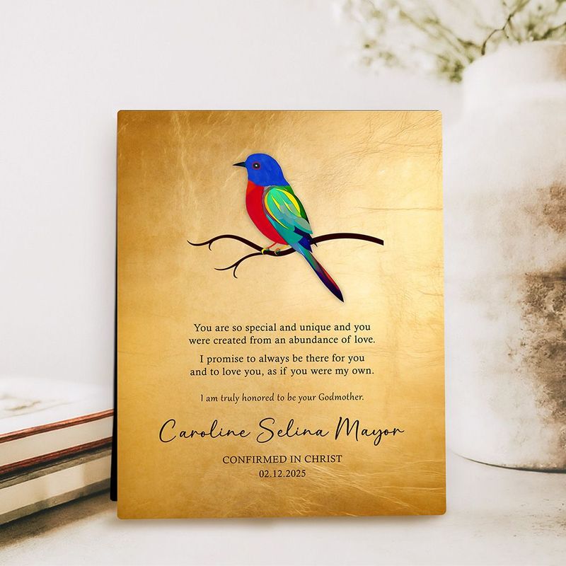 #1 Best Seller - Gold Painted Bunting Confirmation Faith Milestone Desktop Plaque Gift for Child D-2115