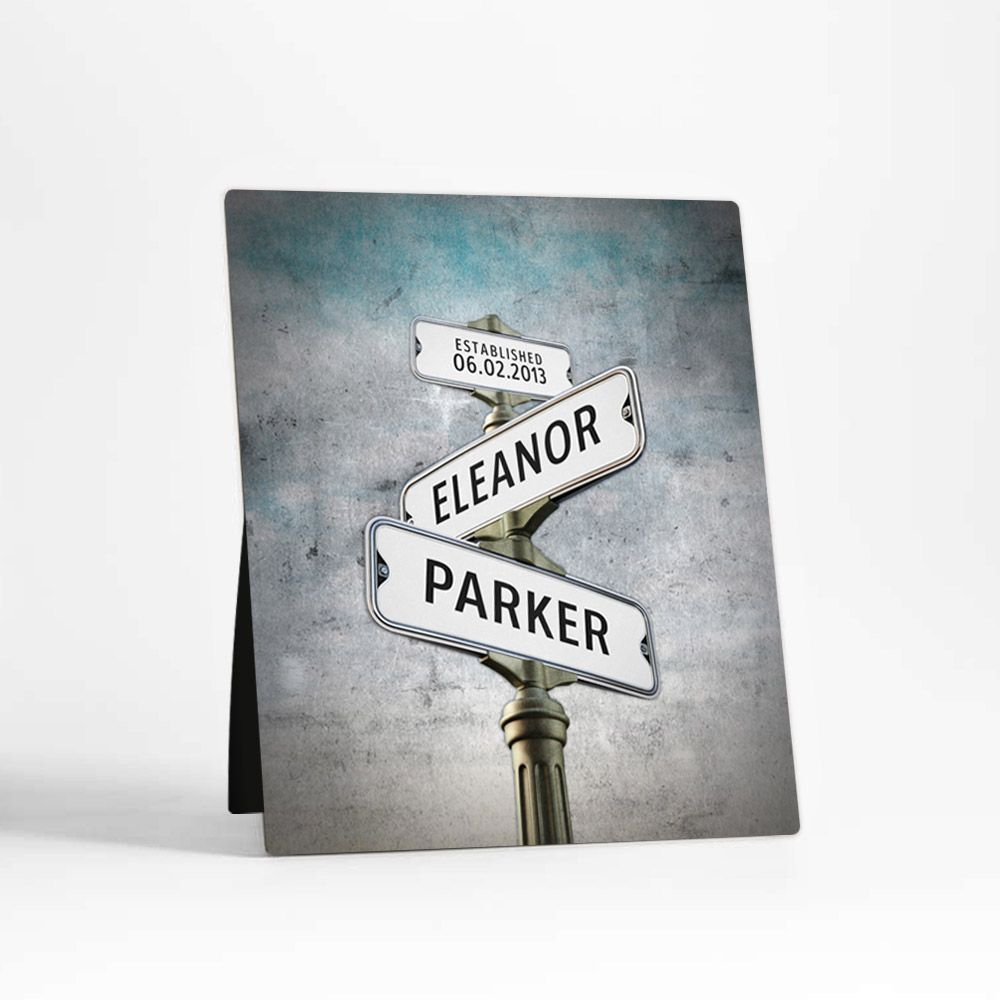 Tarnished Tin Crossroads Signpost 10th Anniversary Desktop Plaque Gift for Couple D-1947