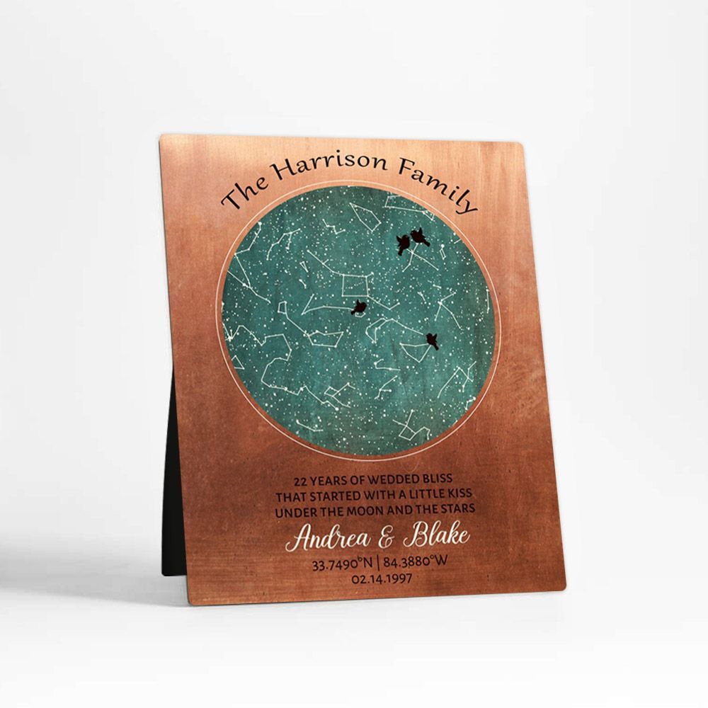 Copper Star Map 22nd Anniversary Desktop Plaque Gift for Couple D-1749