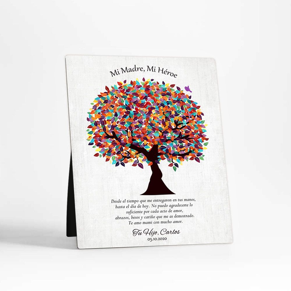 Colorful Spring Tree Family Desktop Metal Plaque For Mom D-1548