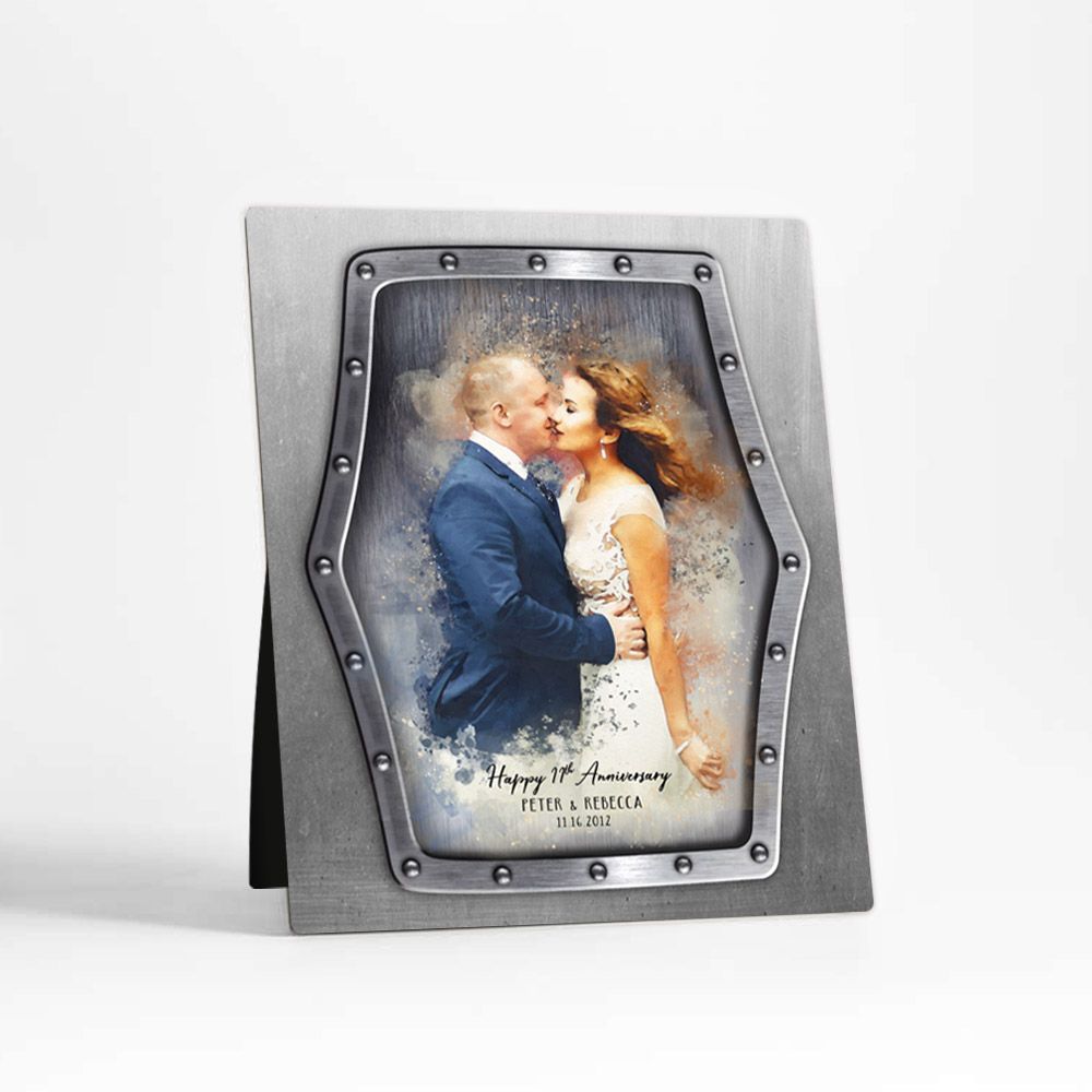 Steel Watercolor Portrait 11th Anniversary Desktop Plaque Gift for Couple D-1838