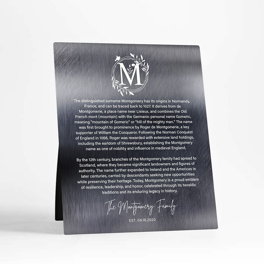 Silver Surname Monogrammed Family History Established Housewarming Desktop Plaque Gift for Family D-2136