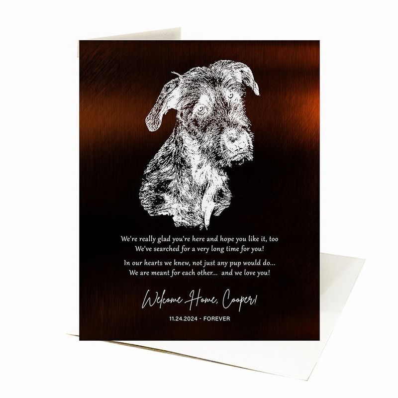 Gold New Pet Adoption Etched Photo Pet Anniversary Card Gift for Family C-2137
