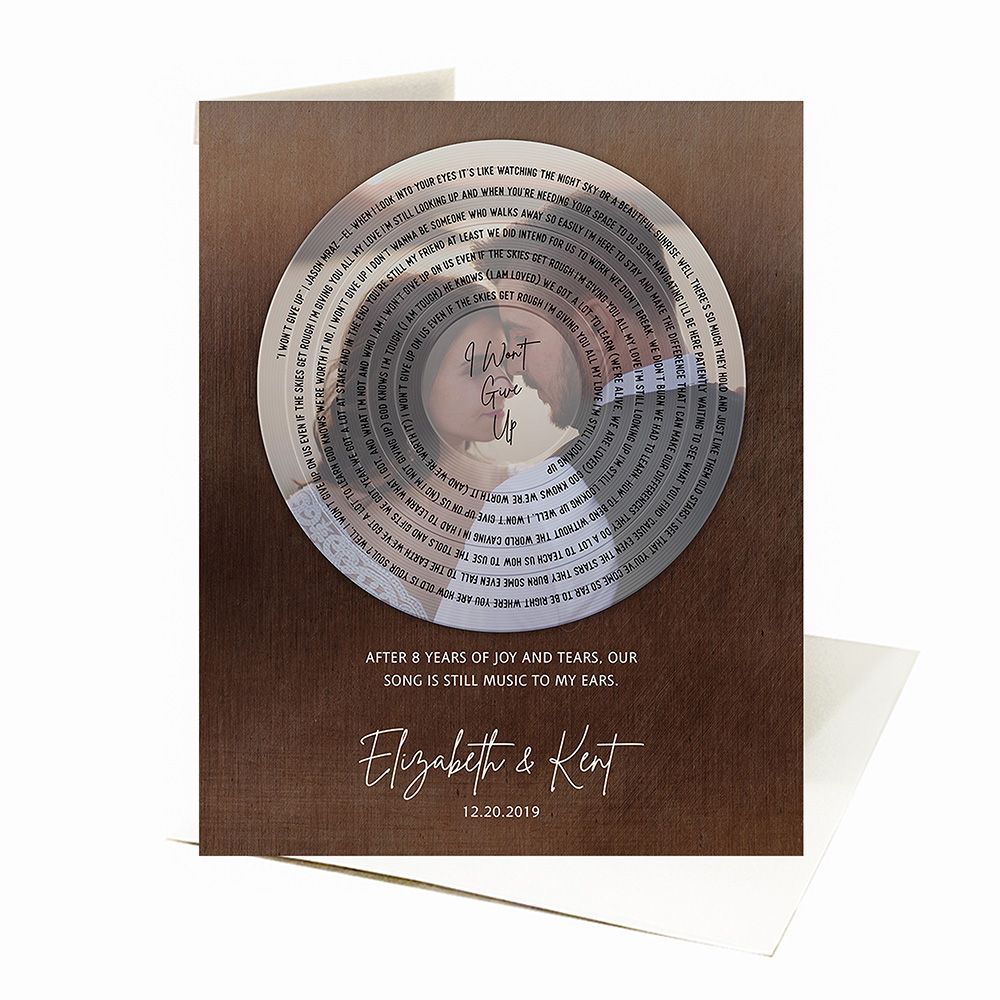 Bronze Our Song Lyrics Record Label Photo 8th Anniversary Card Gift for Couple C-2116