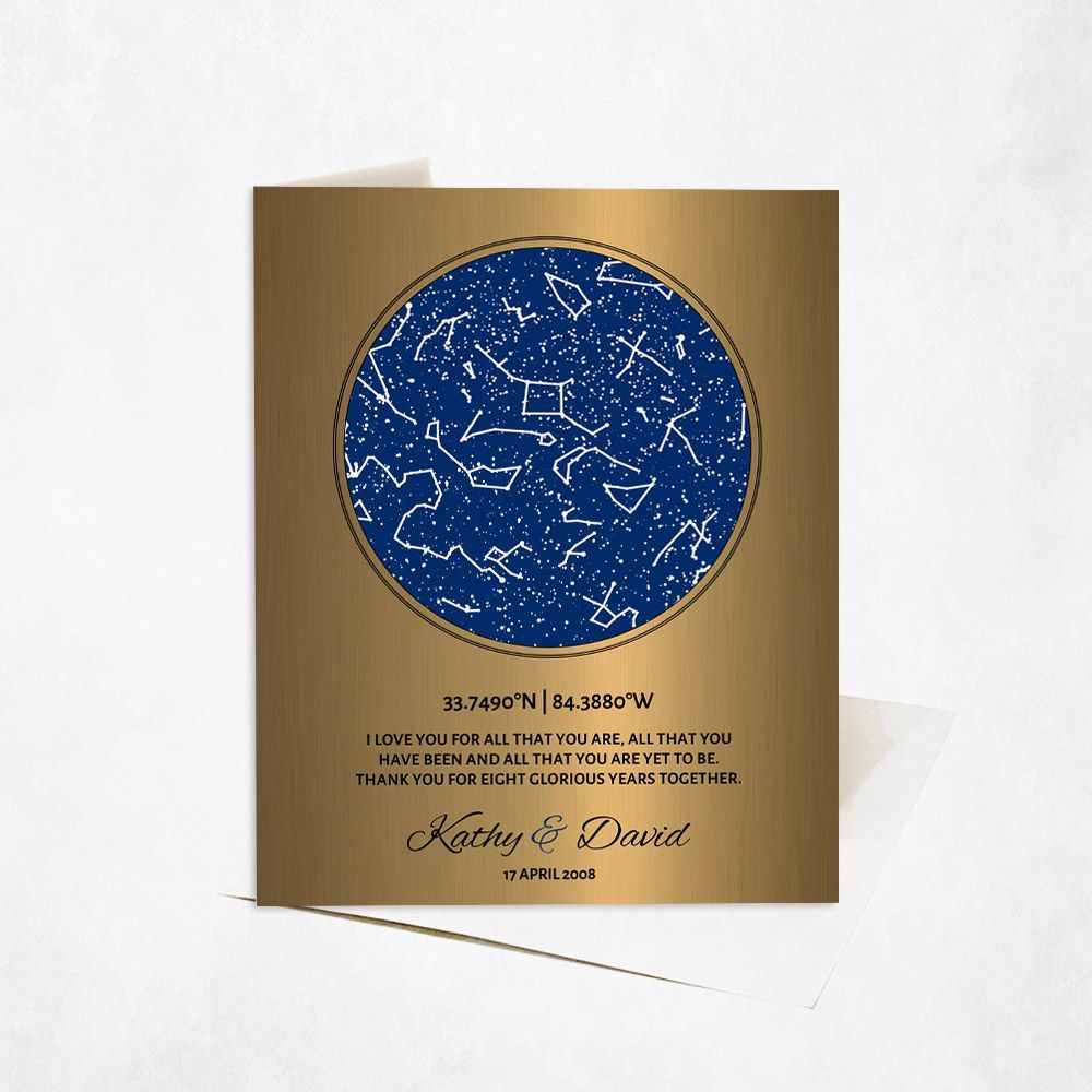 Brass Star Map 8th Anniversary Card Gift for Couple C-1742