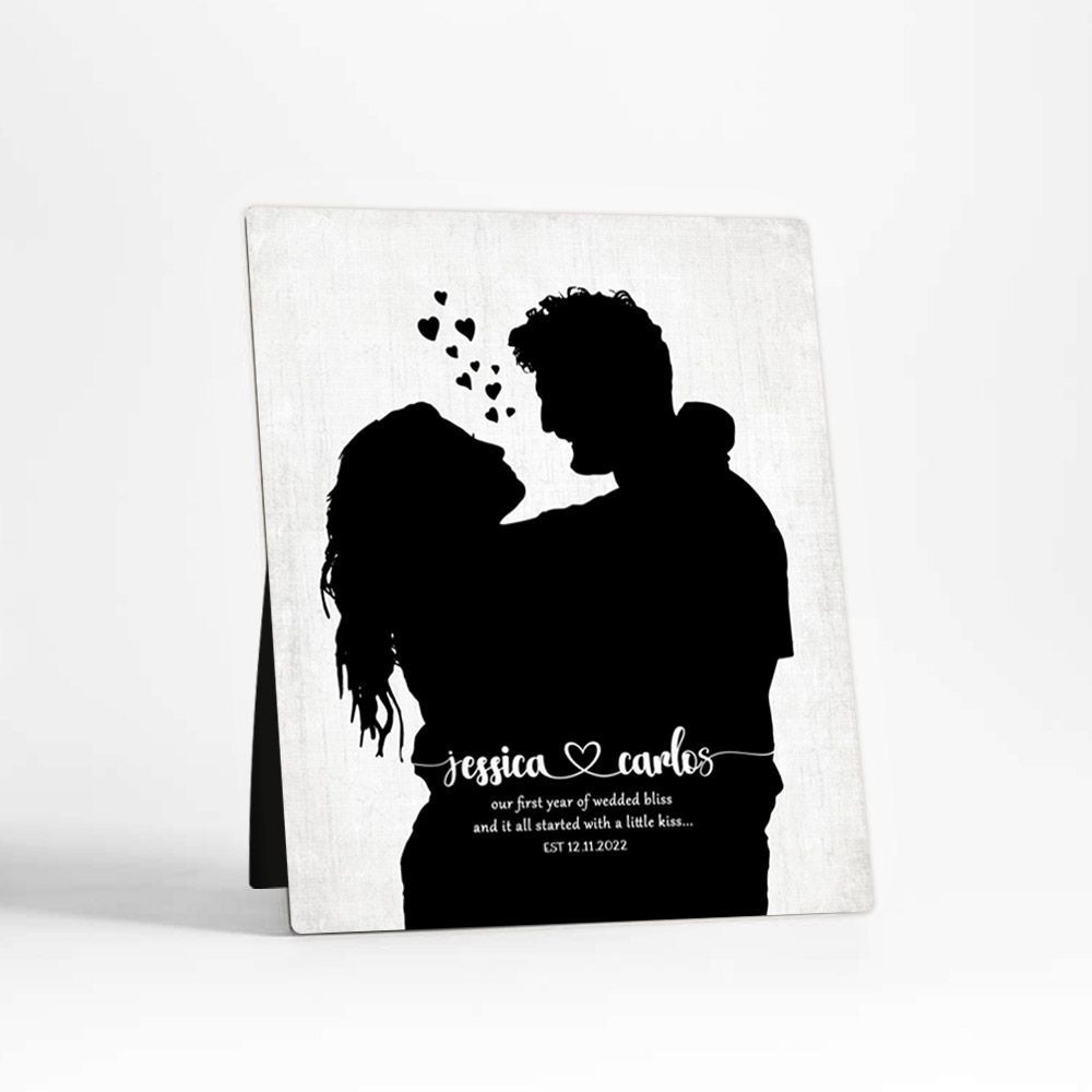 Paper Couple Silhouette 1st Anniversary Desktop Plaque Gift for Couple D-1859