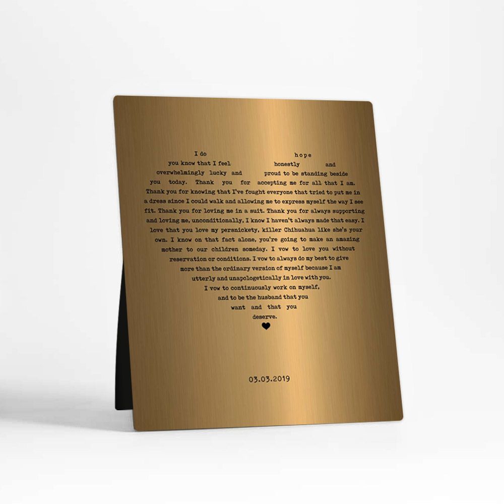 Brass Heart Shape Song Lyrics 21st Anniversary Desktop Plaque Gift for Couple D-1790