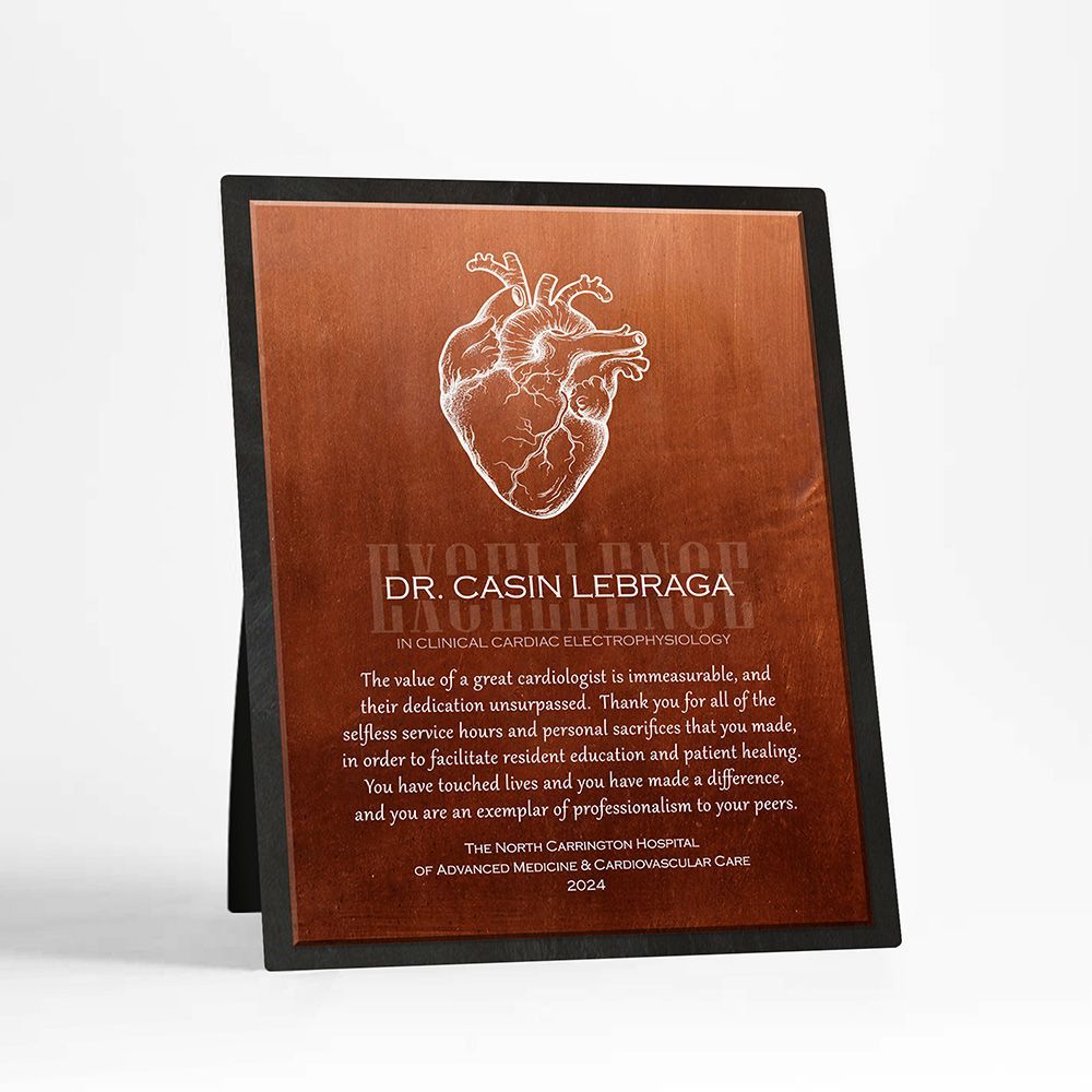 Copper Heart Organ Anatomy Cardiologist Recognition Desktop Plaque Gift for Doctor D-2102