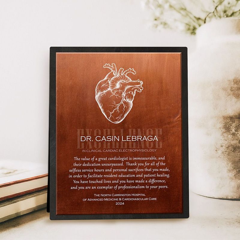 Copper Heart Organ Anatomy Cardiologist Recognition Desktop Plaque Gift for Doctor D-2102