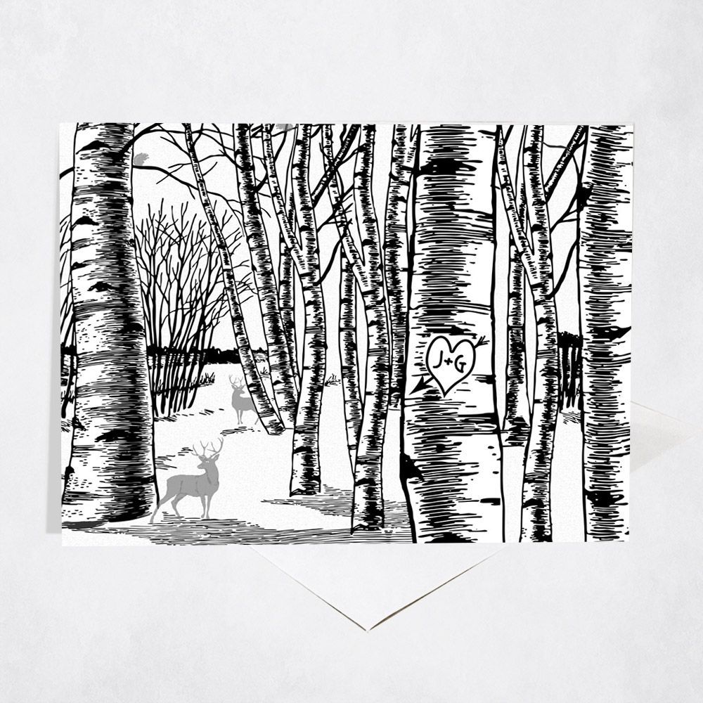 #1 Best Seller - White Winter Forest Anniversary Card Gift for Couple C-1802