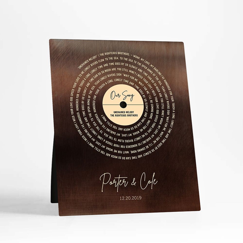 Bronze Our Song Gold Record Lable Spiral 8th Anniversary Desktop Plaque Gift for Couple D-2119