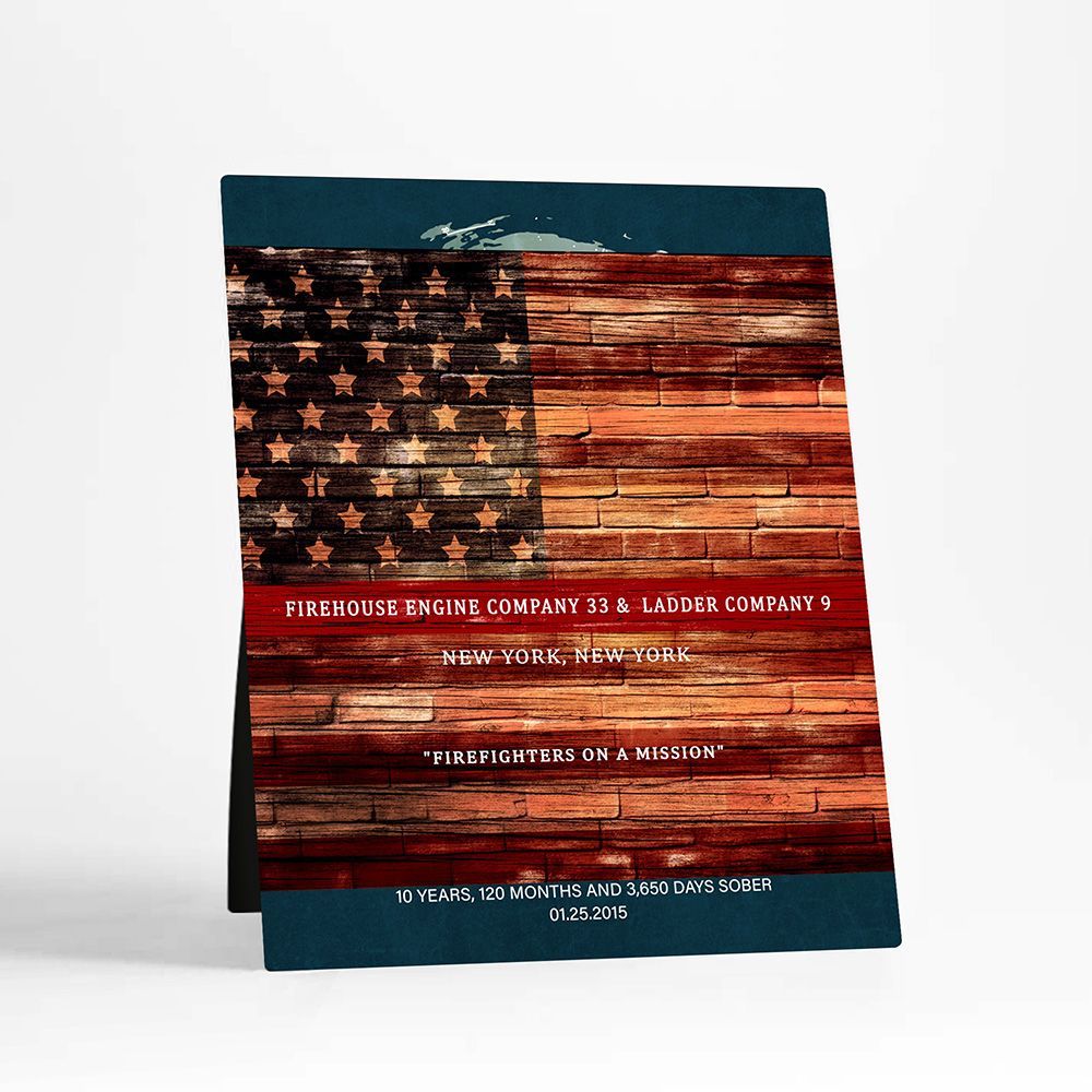 Tin Thin Red Line American Flag Recognition Desktop Plaque Gift for Fire Fighters D-2112