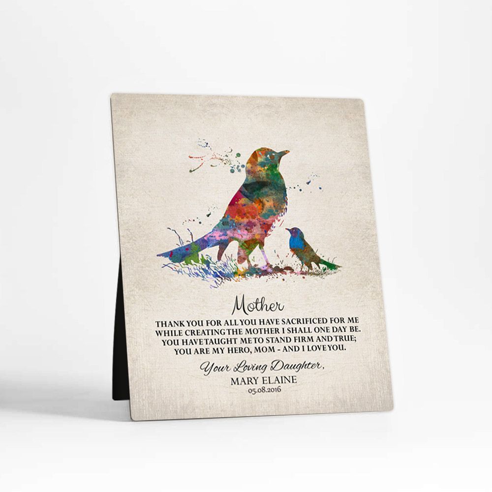 Bright Watercolor Birds Family Desktop Metal Plaque For Mom D-1217