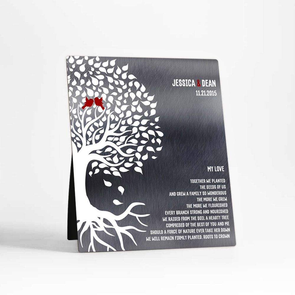 Tin Half Tree with Roots 10th Anniversary Desktop Plaque Gift for Couple D-1283