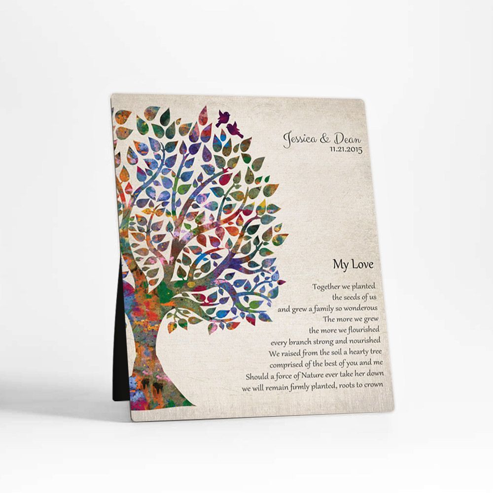 Half Watercolor Tree 10th Anniversary Desktop Plaque Gift for Couple D-1275