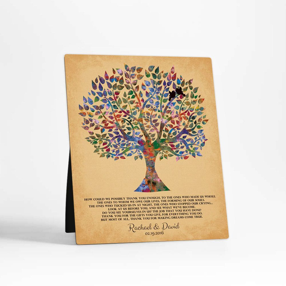 #1 Best Seller - Watercolor Tree Wedding Desktop Plaque Gift for Parents D-1258