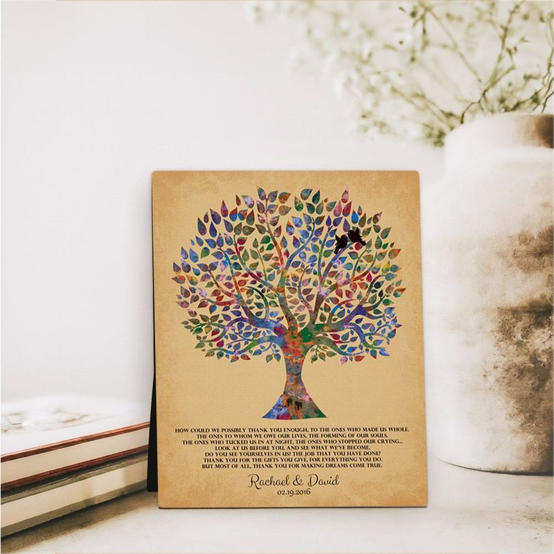 #1 Best Seller - Watercolor Tree Wedding Desktop Plaque Gift for Parents D-1258