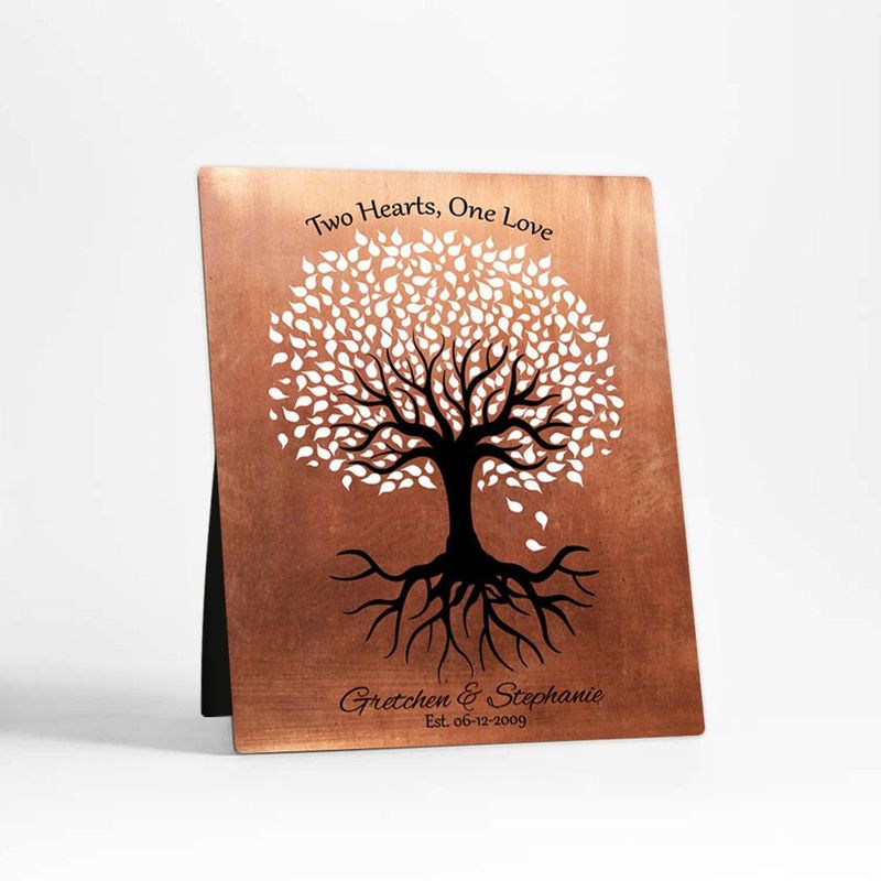 #1 Best Seller - Copper One Love Tree 7th Anniversary Desktop Plaque Gift for Couple D-1418