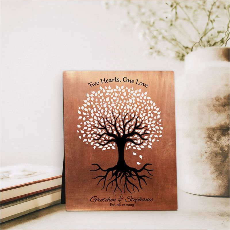 #1 Best Seller - Copper One Love Tree 7th Anniversary Desktop Plaque Gift for Couple D-1418
