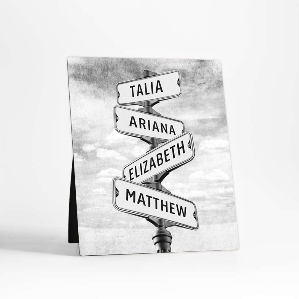 Family Signpost 4 Names 2nd Anniversary Desktop Plaque Gift for Couple D-1938