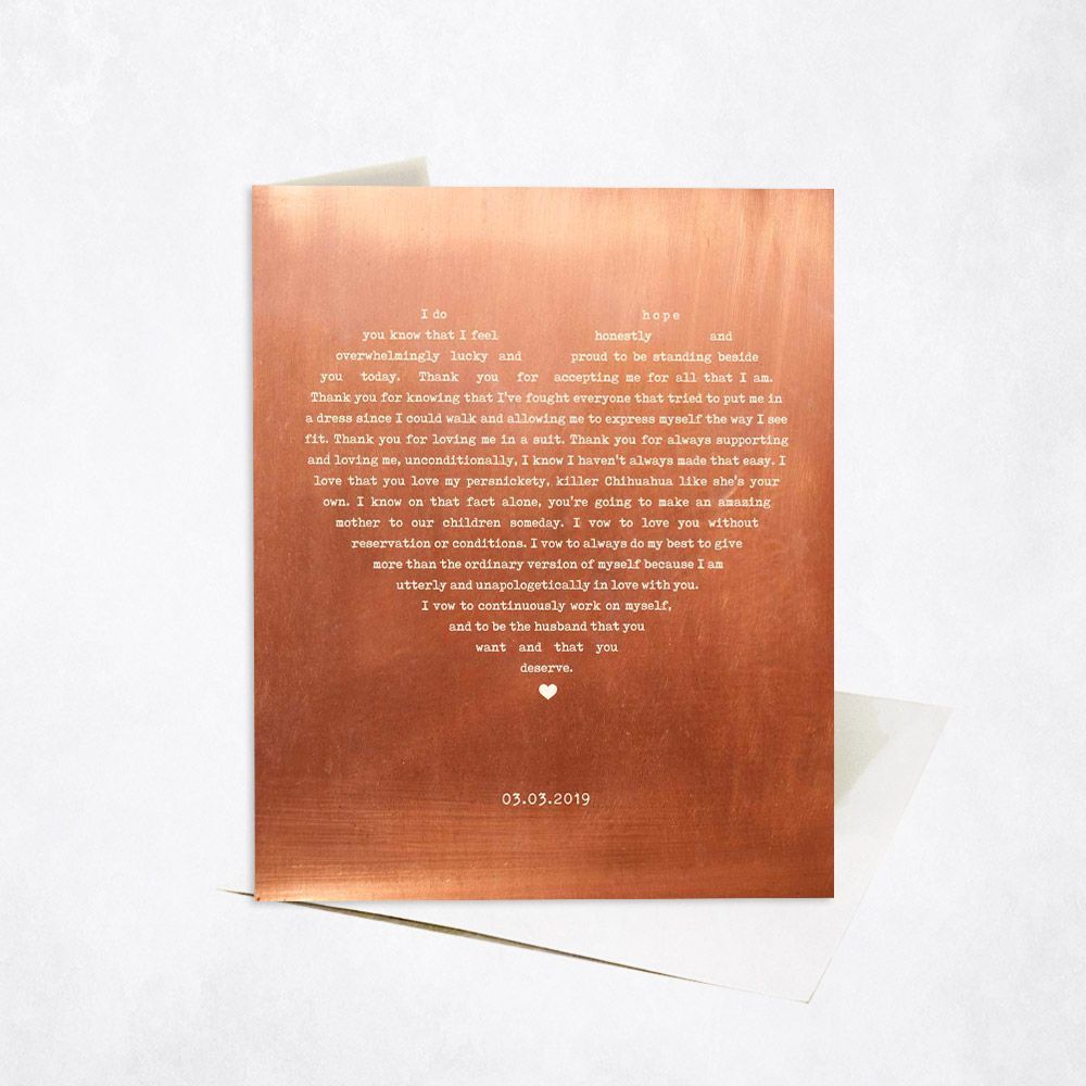 Copper Heart Shape Song Lyrics 7th Anniversary Card Gift for Couple C-1786