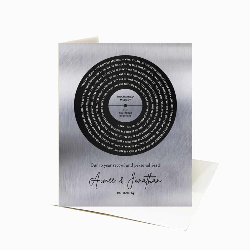 Tin Our Song Lyrics Record Label 10th Anniversary Card Gift for Couple C-1590