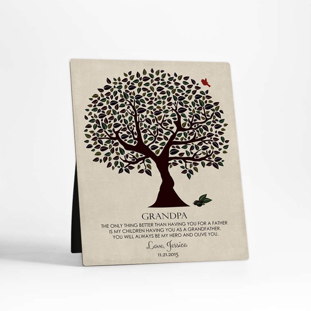 Dark Olive Tree Family Appreciation Desktop Plaque Gift for Grandfather D-1176